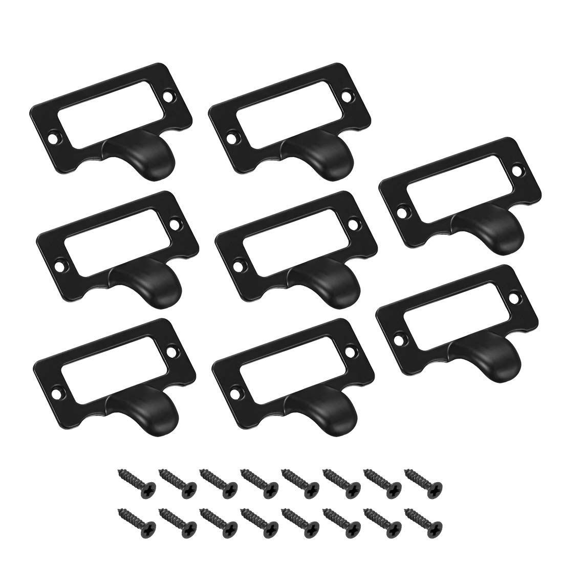 sourcing map Label Holder Pull Handles, Vintage Zinc Alloy Label Frame Drawer Knobs for Cabinet Cupboard, Black 48x35mm Pack of 8 w Screws