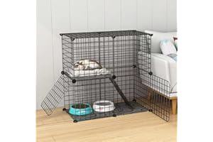 FDSDEFEN 2 Tier Metal Cat Cage Indoor Cat Enclosures DIY Cat Playpen Metal Kennel for Small and Medium Cats Kittens Kitty（Black）