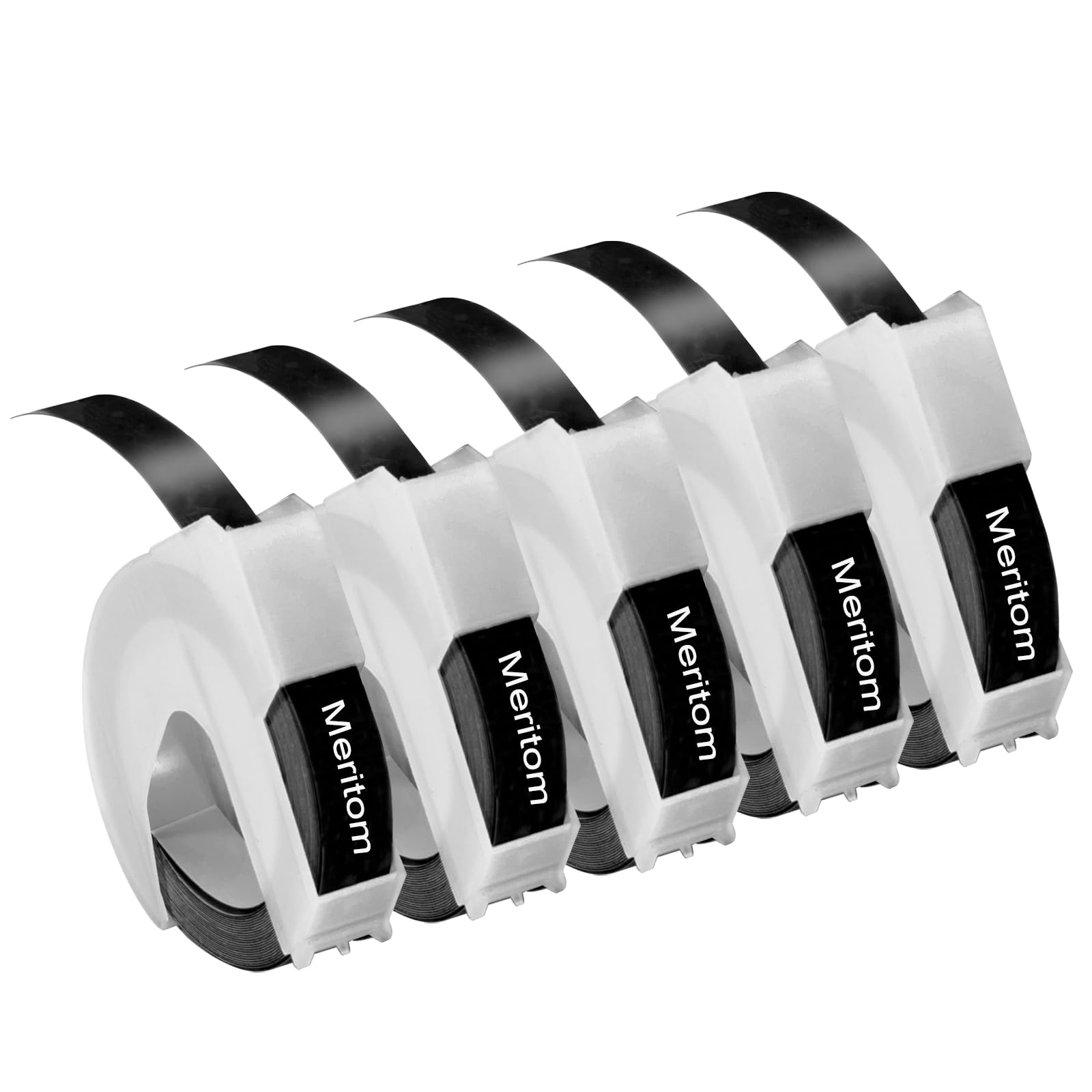 Compatible with DYMO Omega Junior Embossing Label, 3D Embossing Tape Replace for Dymo Omega Label Tape, Plastic Tape White on Black for E-101 E-303 Embossing Label Maker, 5X