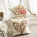 MIULEE Pack of 4 Trees Series Colorful Pillow Covers Decorative Linen Square Throw Pillow Covers Soild Cushion Cases Flower Pattern Home Decor for Sofa Bedroom Car 18x18 Inch