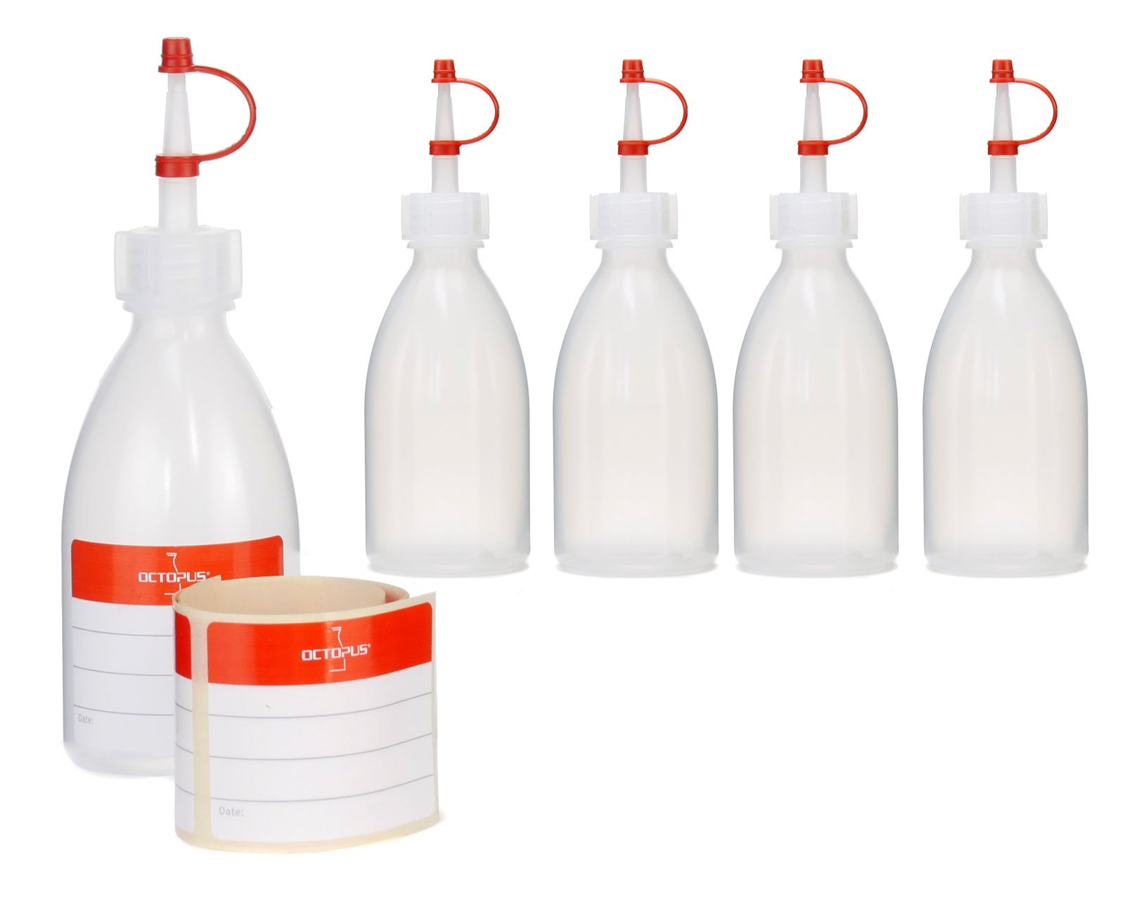 Octopus 5 x 100 ml Squeeze Bottles, Spray Bottles Made of LDPE With Drip Cap, Garnish Bottle for Kitchen, Hobby or Laboratory