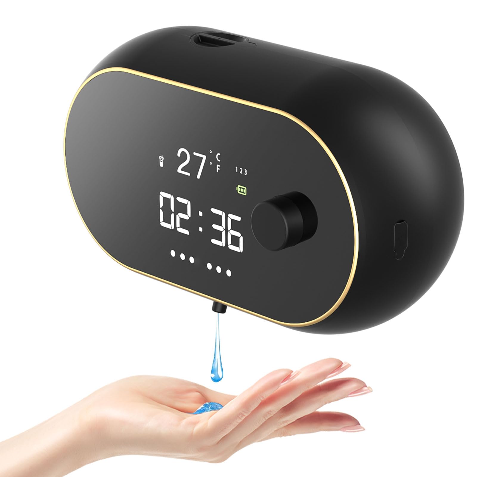 Photo 1 of Automatic Soap Dispenser Liquid Bathroom: Wall Mount Rechargeable Touchless Adjustable Auto Smart Electric Plastic Black Soap Dispenser with Clock - Kitchen - Hand Dish Lotion Couple Kids