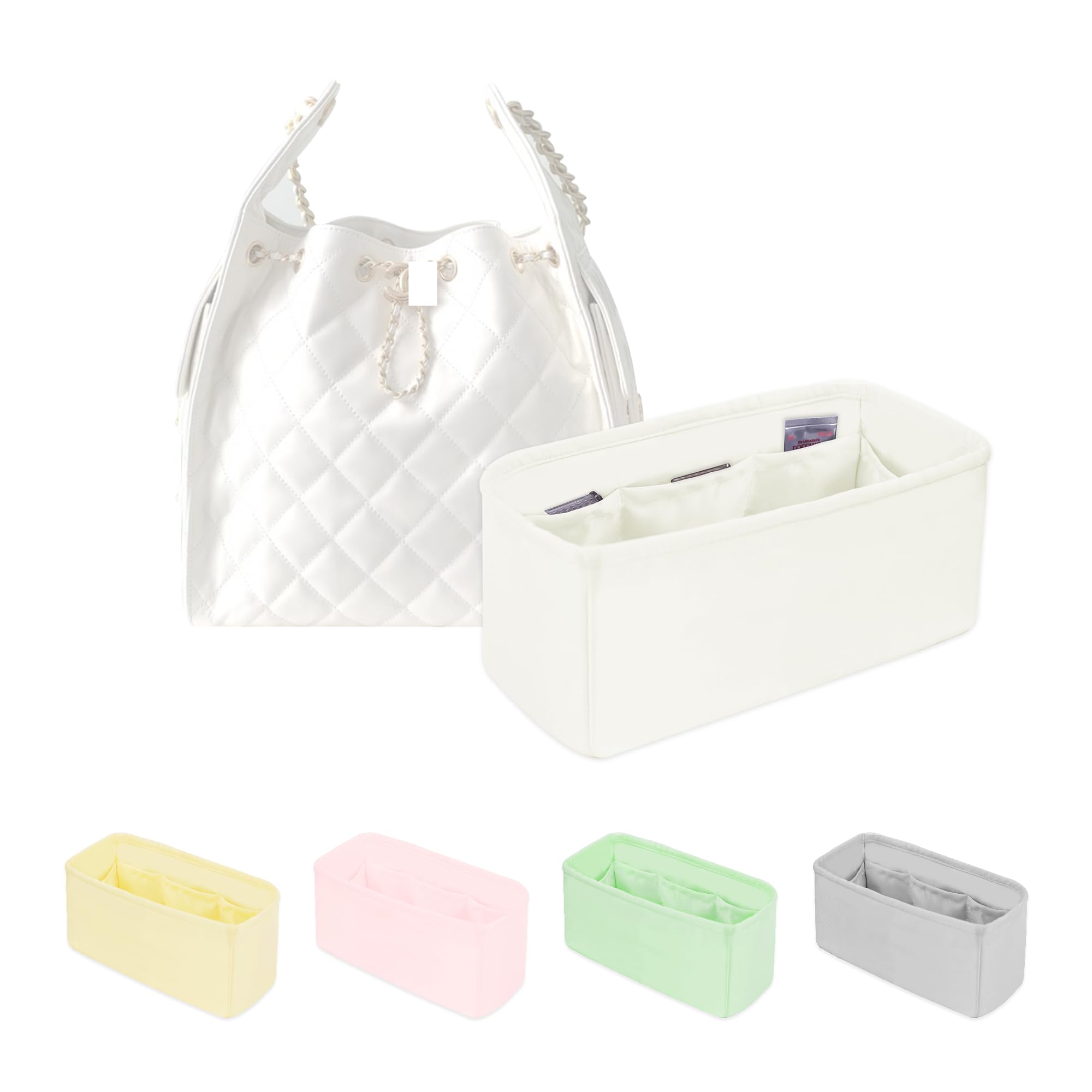 Handbag Organizer Insert for Chanel 25C Hobo Bag, Satin Luxury Bag Insert, Large Capacity Pouch with Practical Pocket, Portable Handbag Shaper (Blan, 25M)