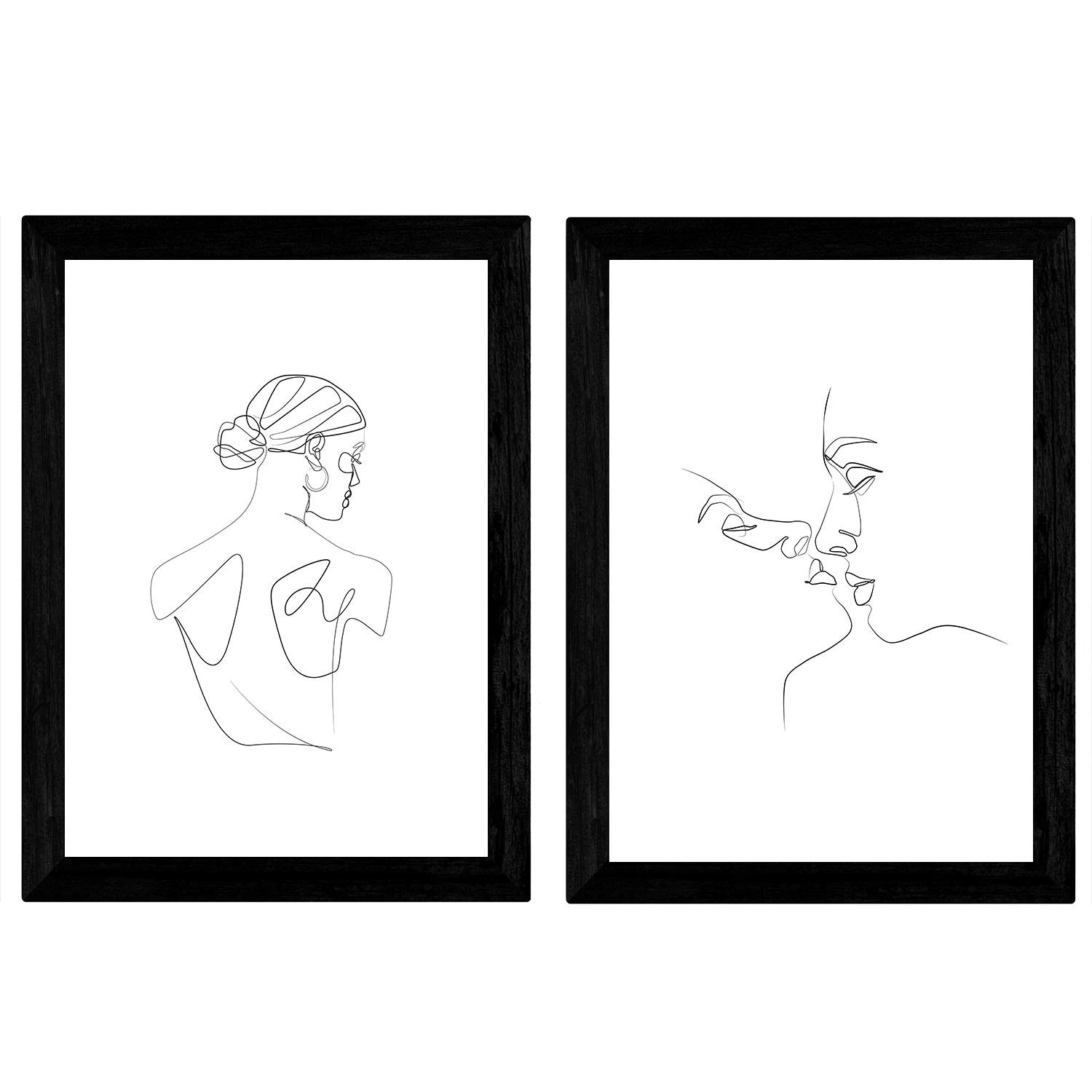 Nacnic Set of 2 sheets of drawings with a single stroke kiss female male and female back. Posters with a single line. A4 unframed — image 1
