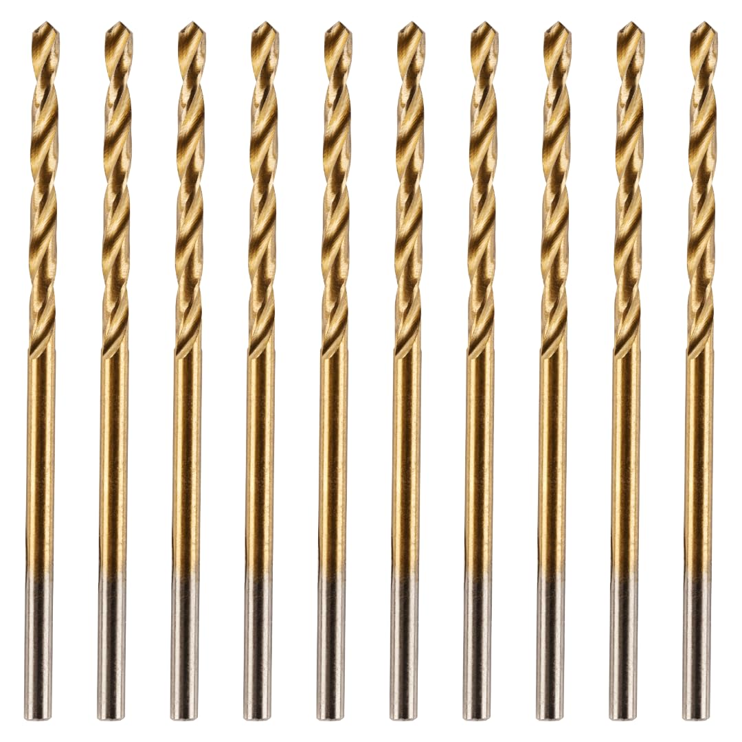 Box of 10 x 1.8mm HSS M2 Fully Ground Jobber Drill Bit Tin Titanium Nitride Coated DIN338 Standard (1.8mm x 46mm)