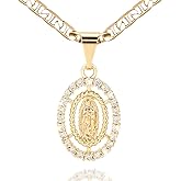 J&H DiaJuvelo Catholic Virgin Mary Necklace for Women 14K Gold Plated Virgen de Guadalupe Necklace Mother Mary Cubic Zirconia Virgin Mary Pendant Catholic Jewelry for Women Charm Gifts