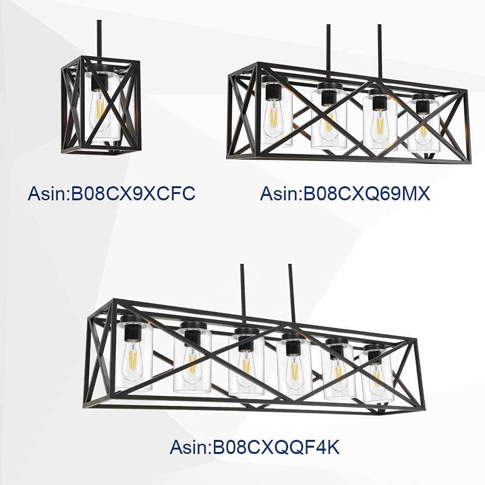 TODOLUZ 6-Lights Farmhouse Chandelier Black Dining Room Light Fixtures, 45.28" Contemporary Rectangle Kitchen Island Lighting with Clear Glass Shade: Home Improvement