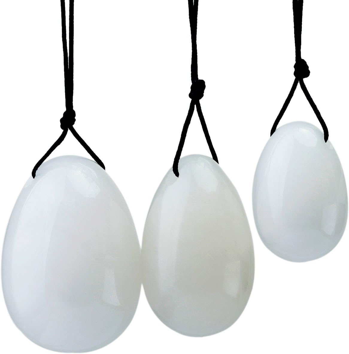 Shanxing White Jade Yoni Eggs Set of 3, Predrilled, with Unwaxed String, Massage Stone for Women to Train Pelvic Muscles Kegel Exercise