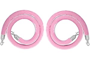 LVYIHAN 2 Pack Velvet Stanchion Rope Pink, 5 Ft Crowd Control Ropes Barrier with Silver Hooks, Hanging VIP Rope for Party Decoration