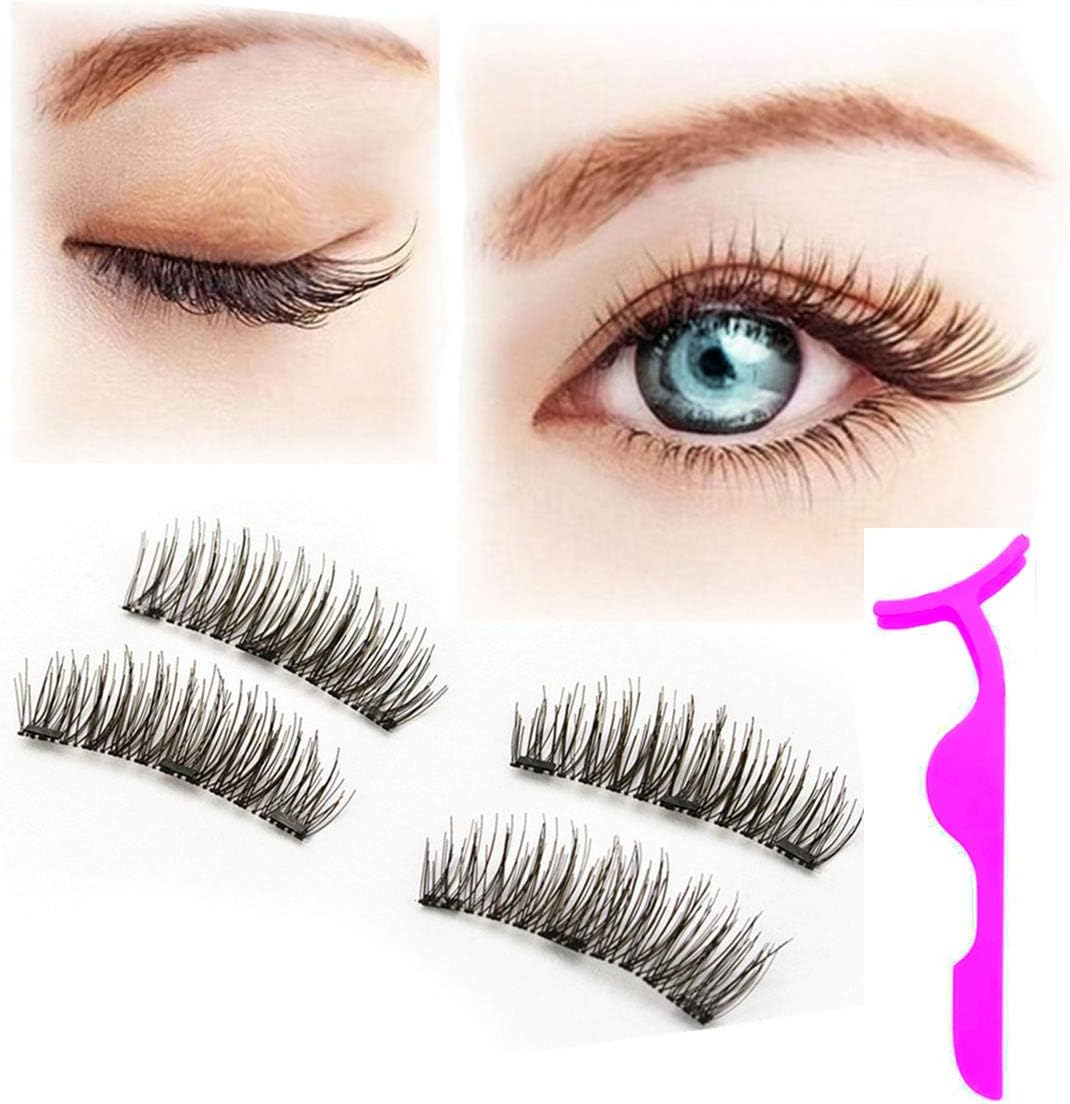 Magnetic Eyelashes, NO GLUE 3D Reusable Fake Magnet Eyelashes Extensions With Tweezers, 0.2mm Ultra Thin Hand Made 3 Magnets False Lashes Full Strip for Natural Look & Charming Eyes