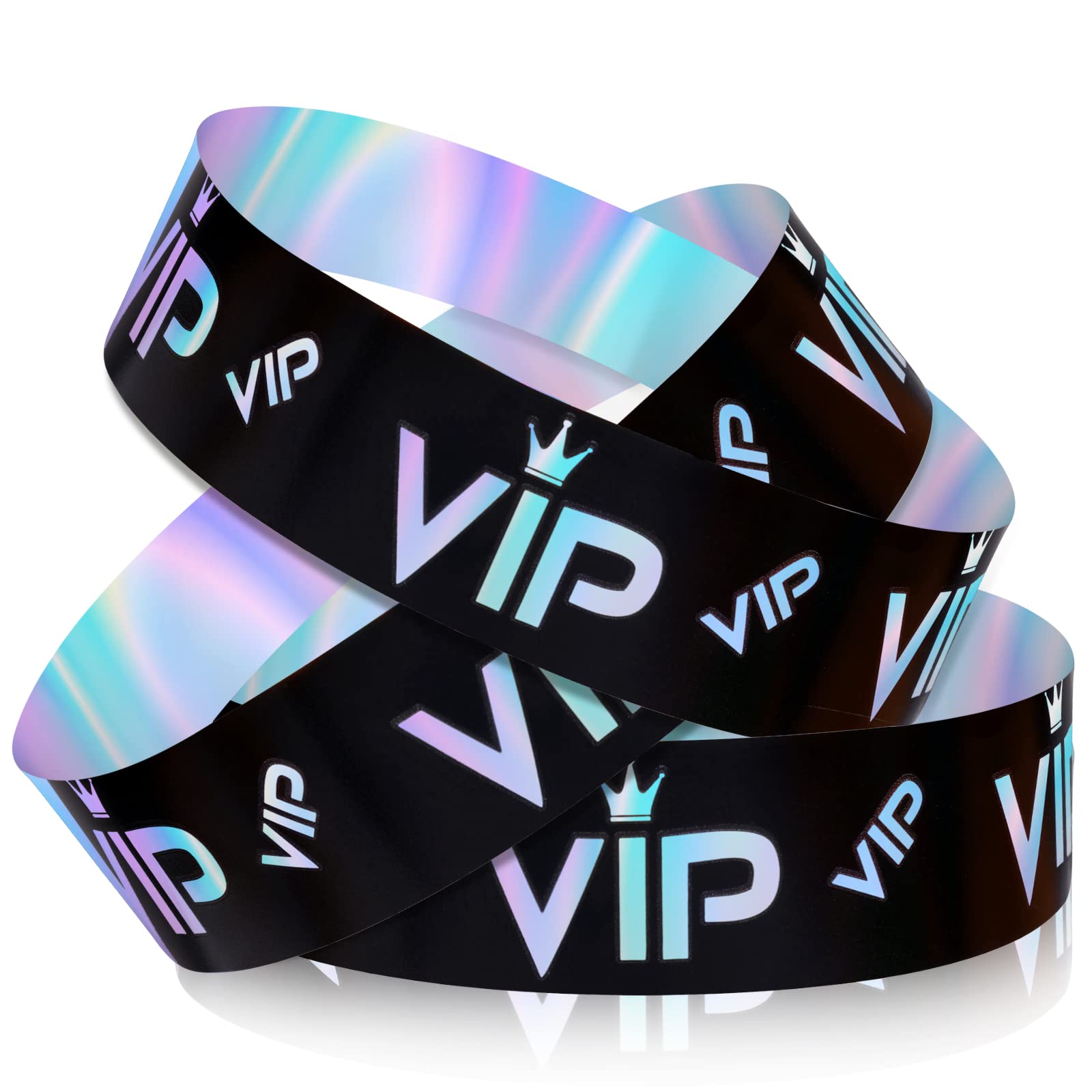 LUTER 500pcs VIP Wristbands, VIP Wristband Paper Party Wristbands Paper Bracelets Wrist Bands VIP Armbands for Events Entrance VIP Party Music Festival Concerts (Holographic Black Silver)
