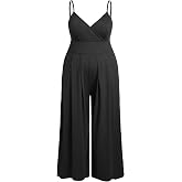 CIDER Plus Size Jumpsuits For Curvy Women Sleeveless Wide Leg Overalls | V Neck,Spaghettis Strap,Casual Summer Outfits