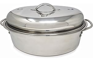 LAVOHOME Professional Stainless Steel Oval Roaster with Wire Rack and High Dome for Turkey Ham Chicken Meat Roasts Casseroles & Vegetables | Induction Safe