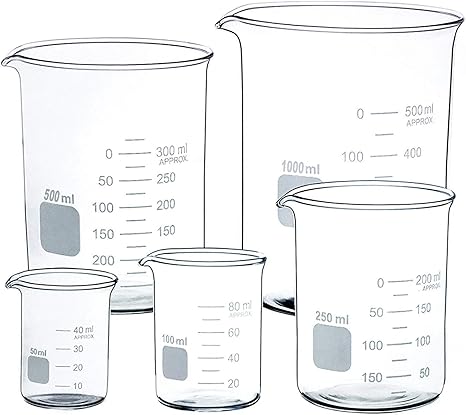 Amazon Com Glass Beaker Set Of 6 Borosilicate Thick Low Form 25ml 50ml 100ml 250ml 500ml 1000ml Kitchen Dining
