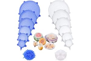 Silicone Stretch Lids,Reusable Durable and Expendable 12 Pack Multi Size Seal Lids,Eco-Friendly Stretch Container Keep Food F