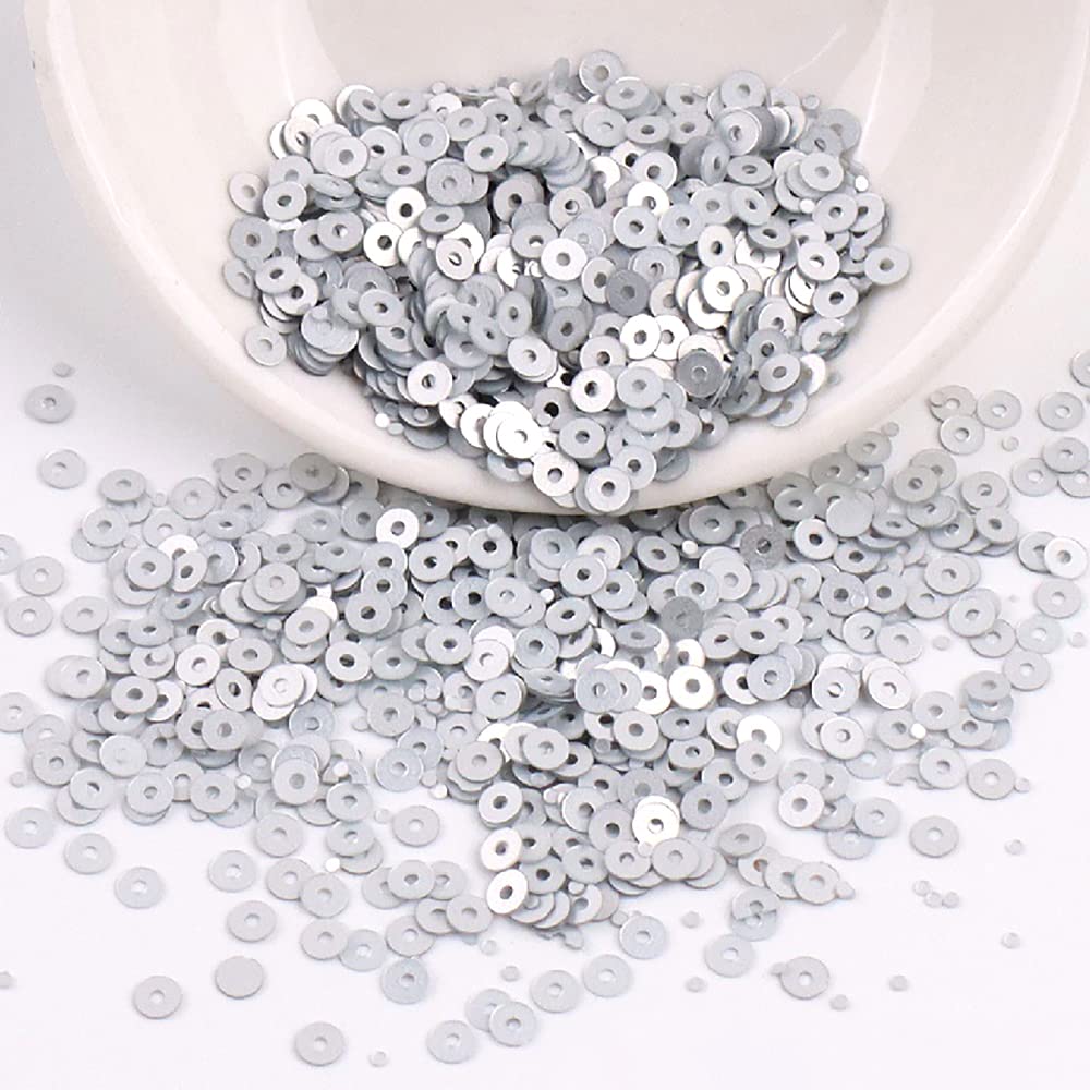 3000 Pieces Sequins Kit Sequins Craft Loose Sequins Cup Iridescent Spangles for DIY Crafts Making Sewing Sticking Threading Shiny Decorative Wedding 3 mm, Silver