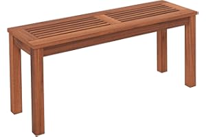Tangkula Patio Wood Bench, 2-Person Solid Wood Bench with Slatted Seat, 39.5" Long Loveseat with Stable Wood Frame, Indoor Outdoor Dining Bench for Backyard, Poolside, Entryway (1)
