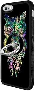Black Owl iPhone 6s Case with Ring Holder Stand Holder Galaxy Owl iPhone 6 case 360 Rotation Ring Grip Kickstand Soft TPU and PC Anti-Slippery Design Protection Bumper case For iPhone 6s 6