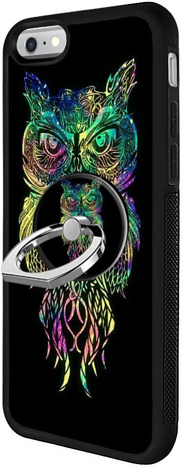 Black iPhone 6s 6 Case with Ring Holder Stand Rose Skull Pattern 360 Rotation Ring Grip Kickstand Soft TPU and PC Anti-Slippery Design Protection Bumper for iPhone 6s 6 (Galaxy Owl)