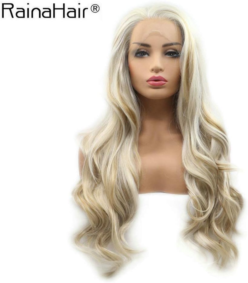Mixed Blonde Highlight Synthetic Lace Front Wigs Women Long Wavy Wig Mixed Color Blonde Gold Body Wave Daily Wig Free Part 24inch - Image 3