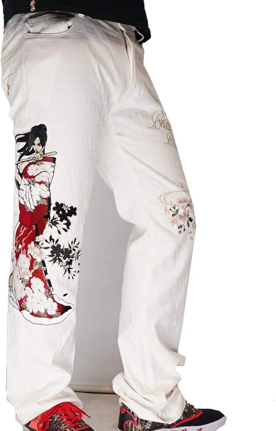 Amazon 抜刀娘 バットウムスメ 絡繰魂 和柄 ボトム パンツ メンズ 総刺繍 穂乃花 ブロックjq ジャガード 25 ロングパンツ 通販