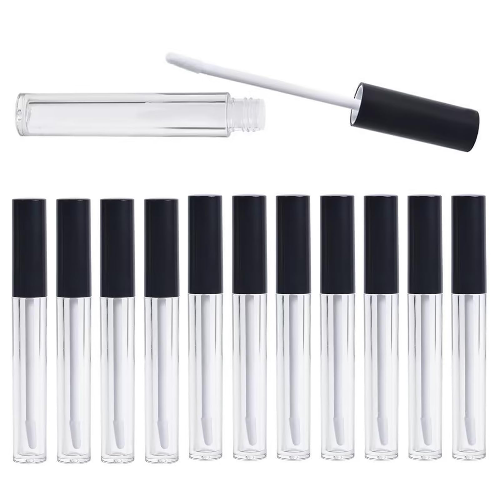Xbessc 12 Pcs 10ml Empty Lip Tubes Plastic Lip Balm Containers Clear Empty Lipstick Tube Round Refillable Suitable for Travel Cosmetics