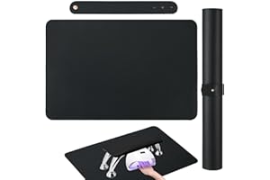BRAVIKERLY Nail Art Table Mat, (Mat Only) Foldable Hand Rest Manicure Pad, Soft Microfiber PU Leather Arm Rest Pad for Acrylic Nails, Nail Polish Mat for Nail Tech Salon Home, Black