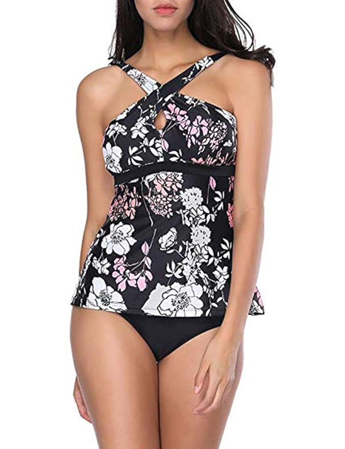 FeelinGirl Damen Seitlich Gebunden Bikini-Sets Abnehmbar Bademode Push-up Bikinioberteil mit Nackenträger Bügelhaft