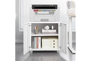 Metal Printer Cabinet with Storage, Heavy Duty 3D Printer Stand on Wheels with 2 Doors, Under Desk File Cabinet for Home Offi