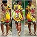 Knight Horse Women Traditional African Print Dashiki Bodycon Plus Size Short Sleeve Dress Yellow X-Large