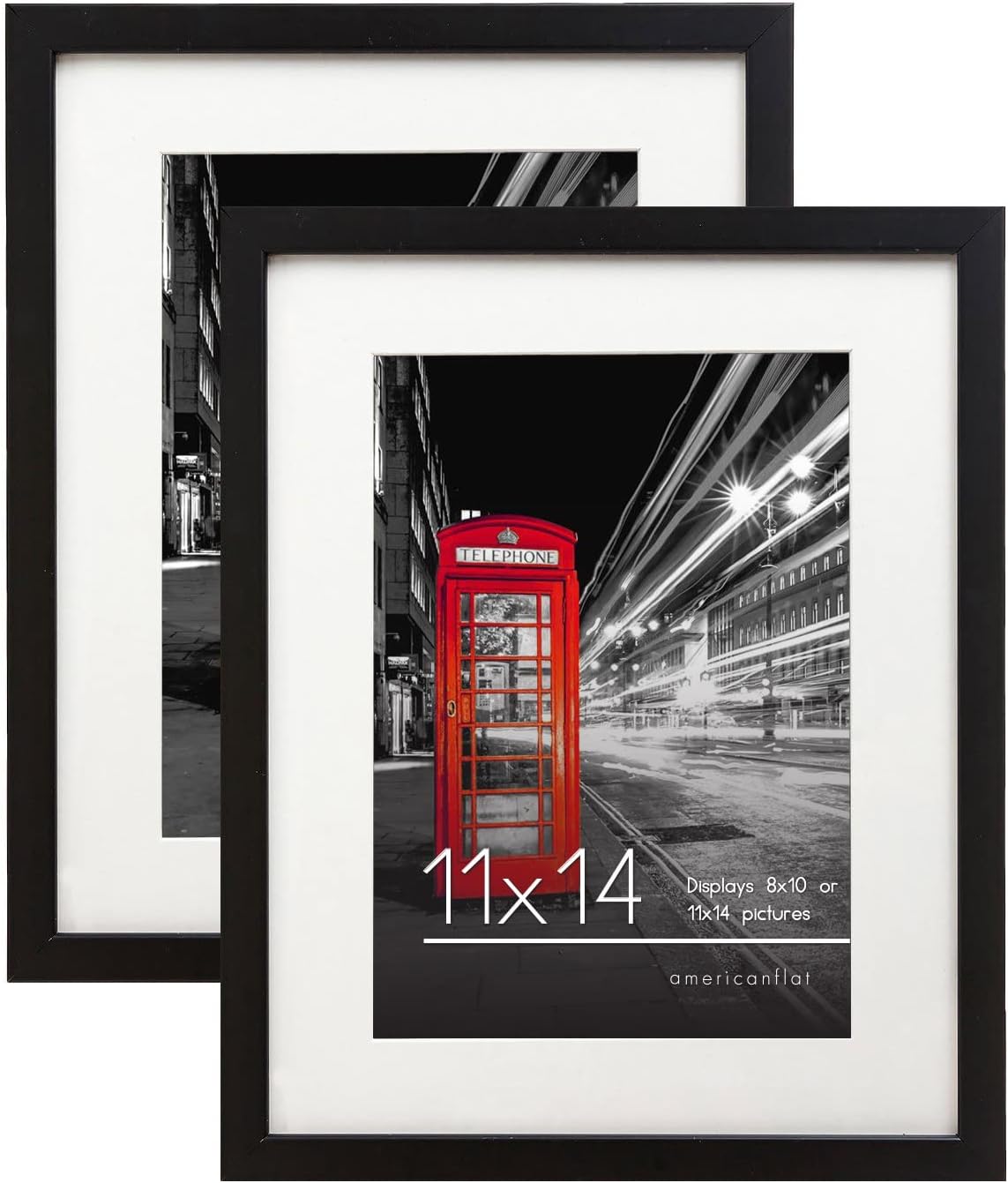 Photo Albums, Frames & Accessories - Americanflat 11x14 Picture Frame in Black - Displays 8x10 With Mat and 11x14 Without Mat - Composite Wood with Shatter Resistant Glass - Horizontal and Vertical Formats for Wall - Set of 2