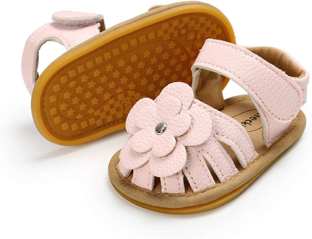  | Meckior Baby Toddler Infant Girls PU Leather Soft Closed Toe Summer Sandals Flower Princess Flat Shoes | Sandals