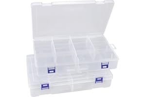 Beoccudo Tackle Box Beads Organizer Tackle Boxes with Dividers Plastic Storage Large 10 Grids Box Jewelry Compartment Container (10 Grids Box, 2 Pack)