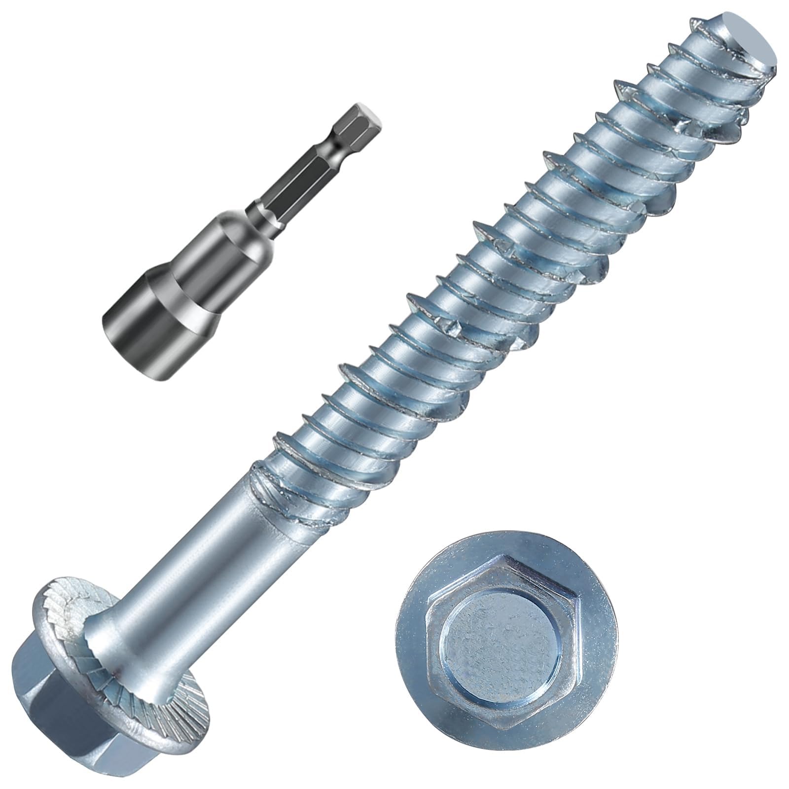Photo 1 of Wensilon 1/4" x 3" Zinc Plated Large Diameter Concrete Screw Actual Thickness 5/16"(8mm) for Anchoring to Masonry, Brick or Block (10 pcs)