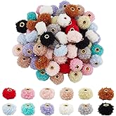 PH PandaHall 72PCS 20 mm Pom Poms Beads Funny Rondelle Bead 12 Colors Pen Decorations Bead Cute Plush Ball Beads for Beadable Pens Keychains DIY Craft Jewelry Making Supplies Hole: 4 mm