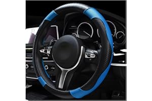 DXNQ Car Steering Wheel Cover, 15 Inch Carbon Fiber Leather Stitching Color Steering Wheel Protector, Anti-Slip Elastic Breathable Steering Wheel Cover Stylish Decor for Most Cars (Black&Blue)