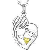 YL Mother Necklace for Women 925 Sterling Silver Mum Heart Pendant Birthstone Jewelry for Mom