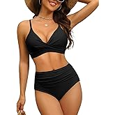 Women's High Waisted Bikini Set Push Up V Neck Ruched Bottom Stylish Two Piece Swimsuit Bathing Suit