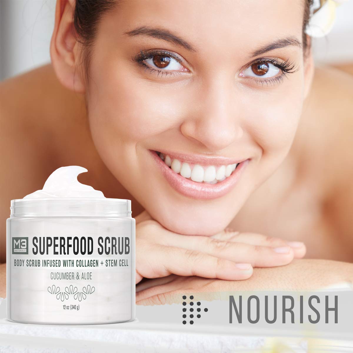 M3 Naturals Superfood Scrub infused with Collagen and Stem Cell Natural Cucumber and Aloe Body Face Wash Exfoliating Facial Cleanser for Acne Cellulite Wrinkles Scars Skin Care 12 oz: Beauty