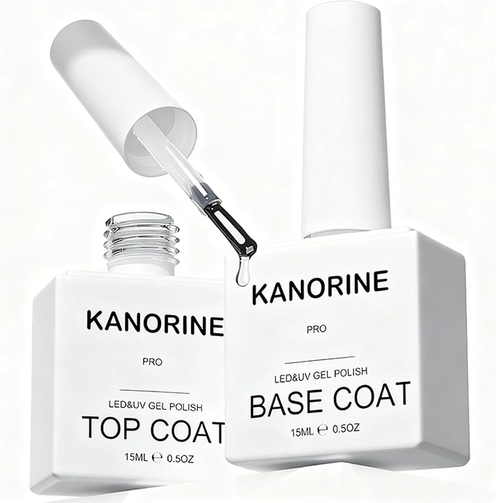 Kanorine Glossy Top Coat and Base Coat Gel Nail Polish Set 15ml x2