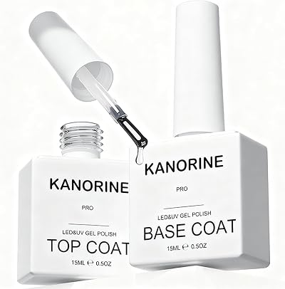 Kanorine Glossy Top Coat and Base Coat Gel Nail Polish Set 15ml x2