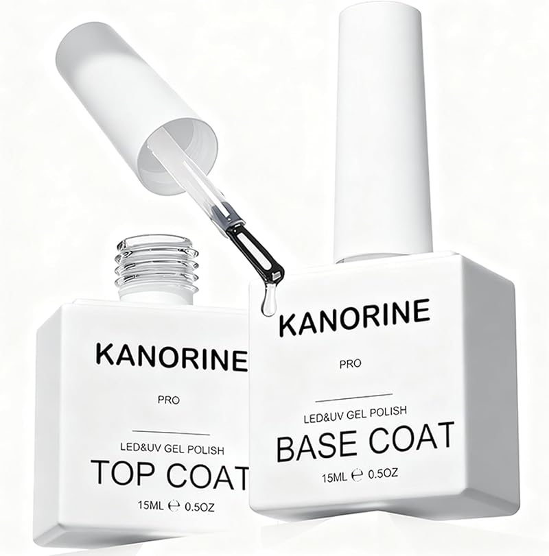 Kanorine Glossy Top Coat and Base Coat Gel Nail Polish Set 15ml x2