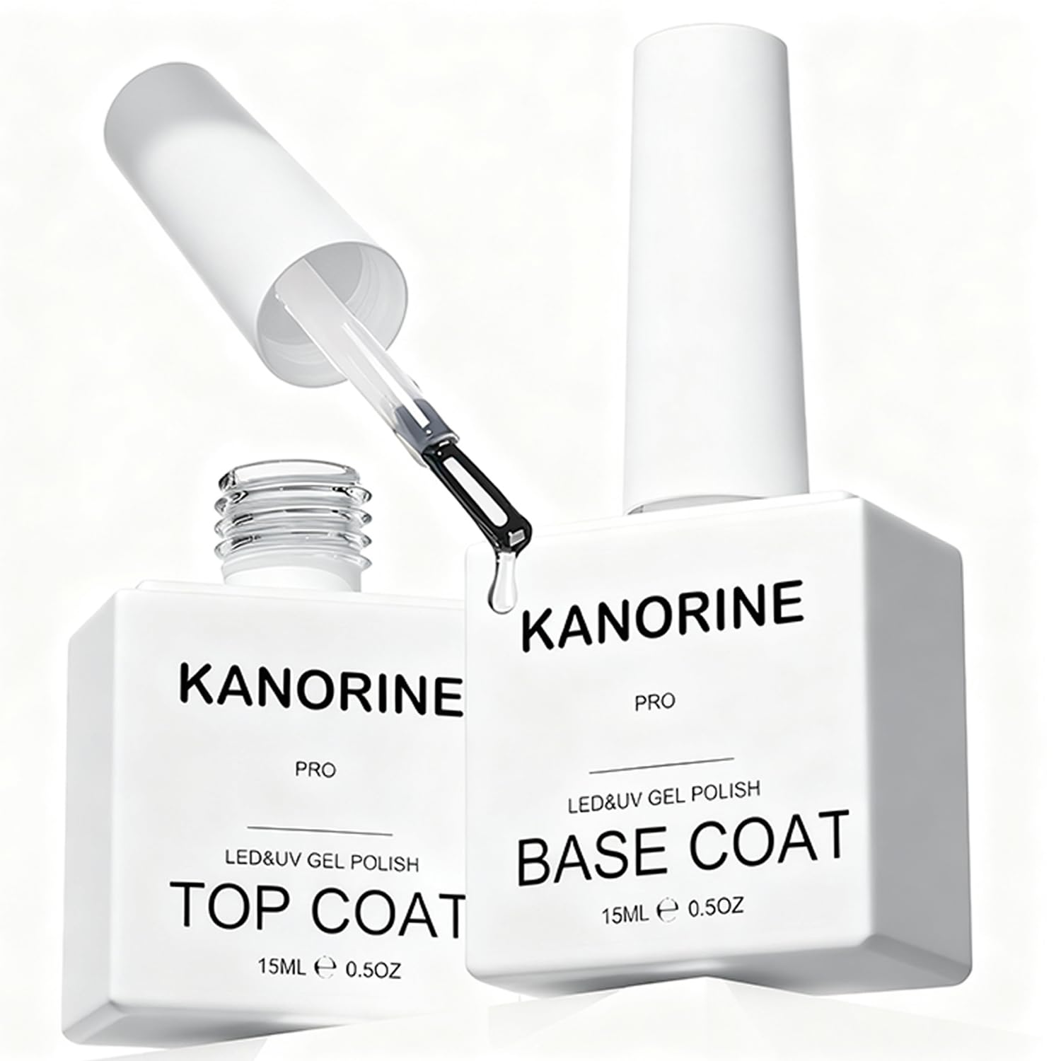 KANORINE Glossy Top Coat and Multi-Functional Base Coat Gel Nail Polish Set 15ml, Soak Off Gel Polish Nail Art Manicure Salon DIY Ultra-Glossy Shine Finish 15ml x 2