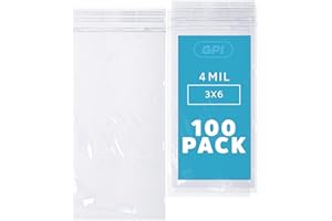 GPI - 100 Count 3" X 6" Zip Bags, Heavy-Duty 4 Mil Thick, Clear Reclosable Zipper Poly Baggies with Resealable Zip Top Lock For Storage, Packaging, Food, Nuts, Bolts & Screws