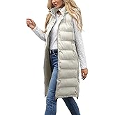 Ciguo Long Vest for Women Sleeveless Winter Long Puffer Vest Lightweight Warm Zip Up Hooded Jacket