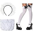 eyigylyo Women's French Maid Headband White Waist Apron Tight Bow Thigh High Stockings Cleaning Lady Costume Accessories for Halloween Cosplay Outfit