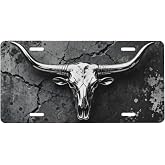 ZAMIIU Longhorn Bull Skull Metal Cool Front License Plate 6x12 Inch | Aluminum Decorative Vanity Plate for Car Truck SUV Funny Novelty Tags for Front of Car Accessory with 4 Holes for Men Women