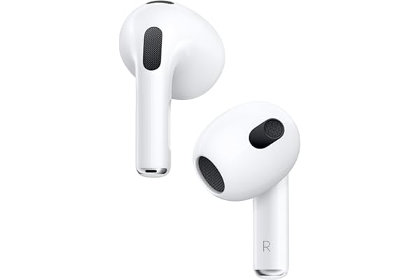 Apple AirPods (3rd Generation) Wireless Ear Buds, Bluetooth Headphones, Personalized Spatial Audio, Sweat and Water Resistant, Lightning Charging Case Included, Up to 30 Hours of Battery Life
