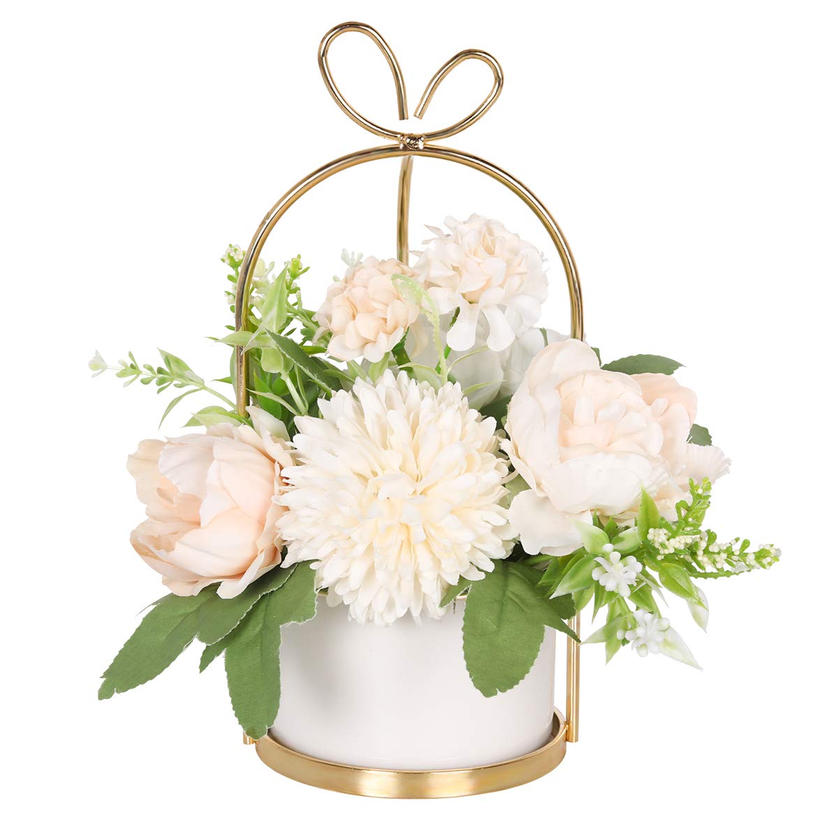 Hobyhoon Artificial Silk Flowers with Vase Fake Hydrangea & Chrysanthemum Floral Arrangement for Home Wedding Decor, Table Centerpiece, Living Room Desk Decoration