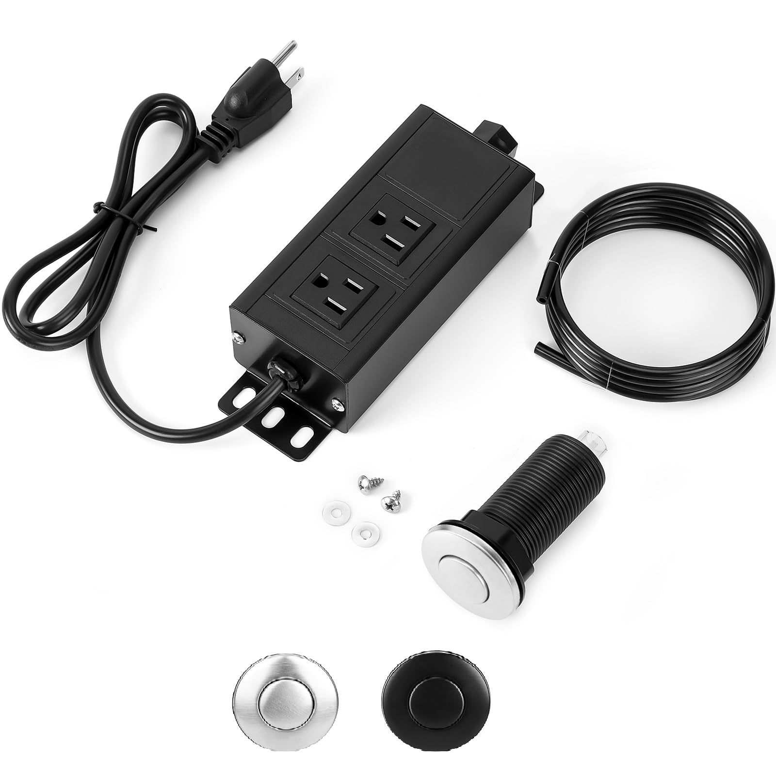 Dual Outlet Garbage Disposal Air Switch Kit, UL Listed Sink Top Air Switch for Food Waste Disposal, 3.58” Extra Long Air Button, Brushed Stainless Steel